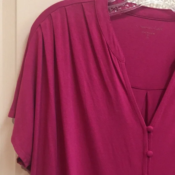 Women's Fuchsia Pink Button-Down Top with hem tie - Picture 2 of 5